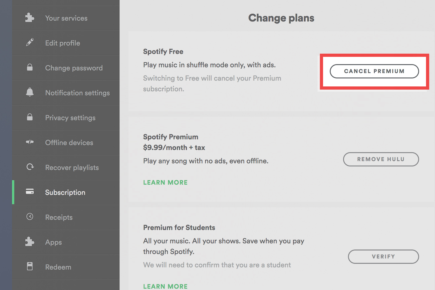 how to cancel spotify