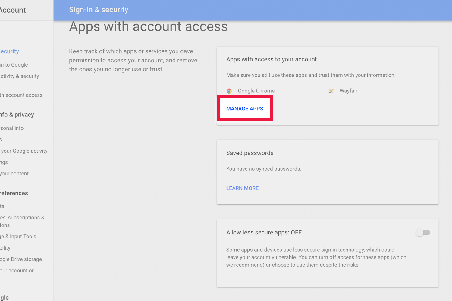 How To Remove Wayfair Access to Your Google Account