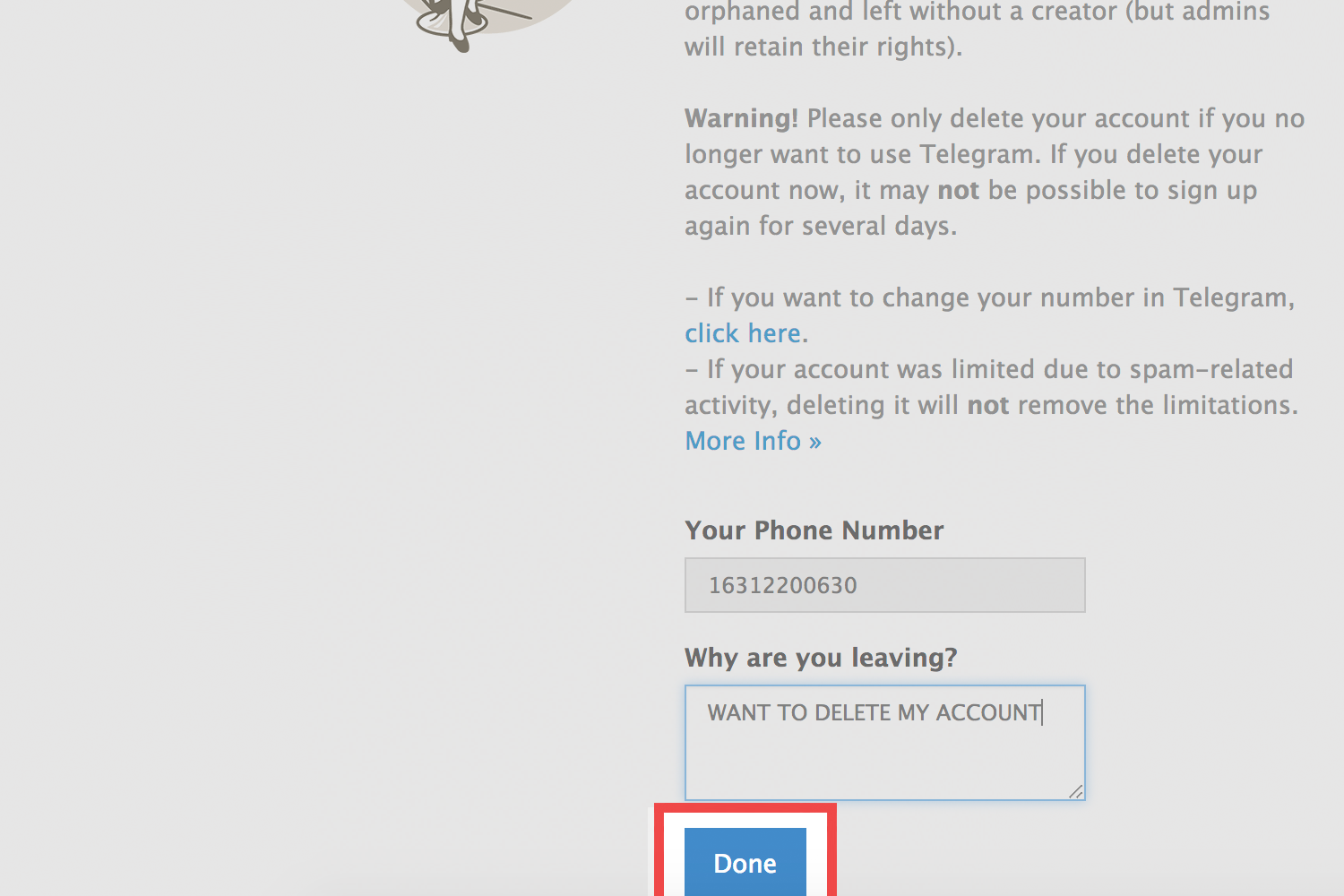 telegram delete account